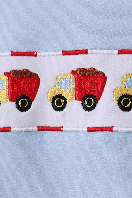 Blue construction embroidery top