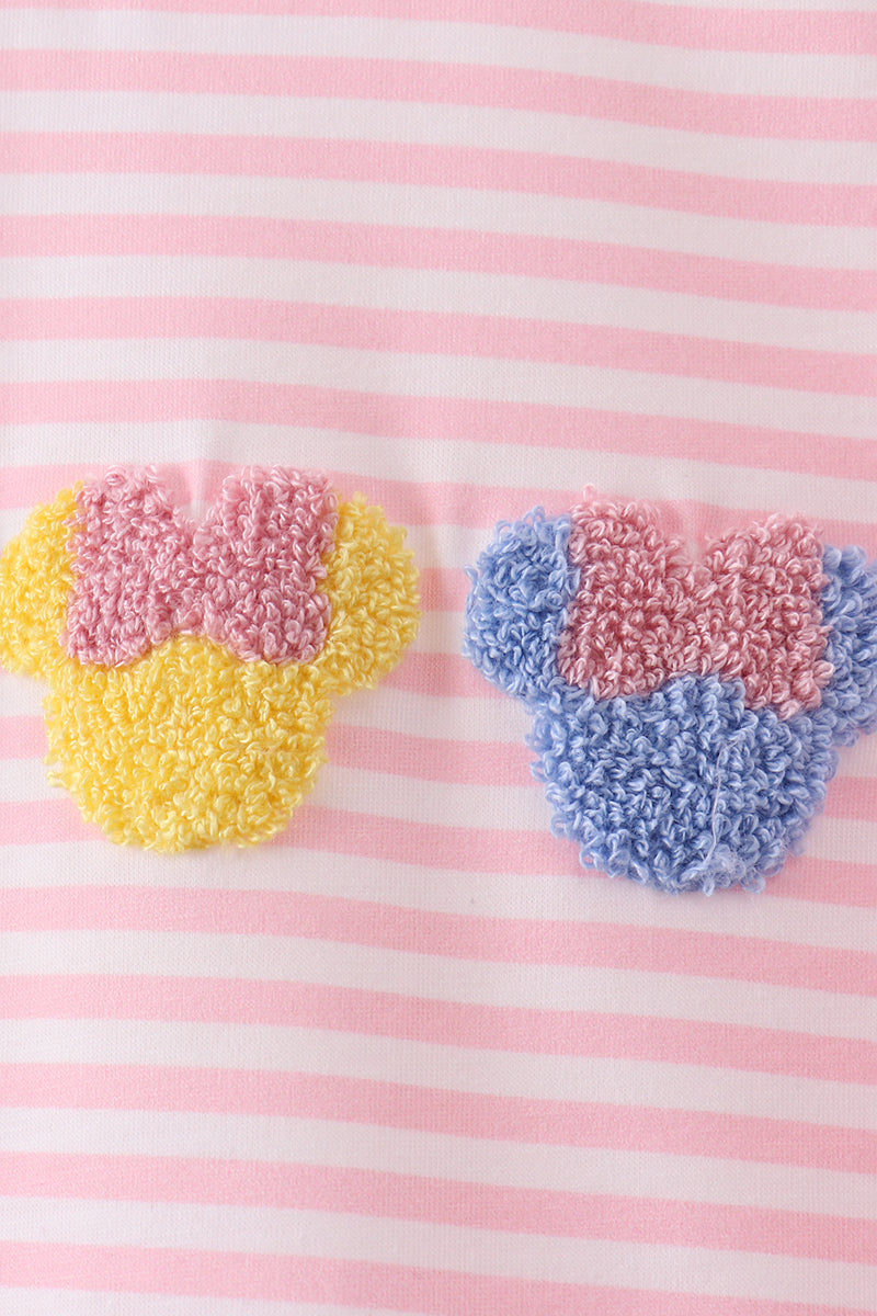 Pink character french knot ruffle shorts set