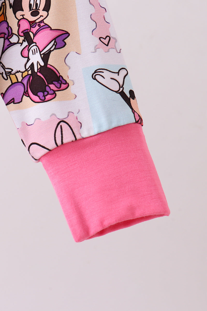 Pink character bamboo romper