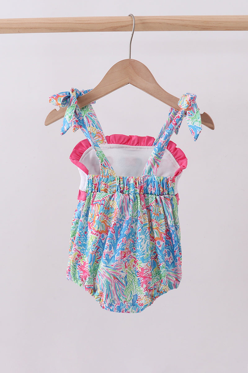 Pink character smocked ruffle bubble