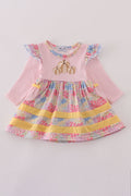 Pink floral pumpkin embroidery ruffle bubble
