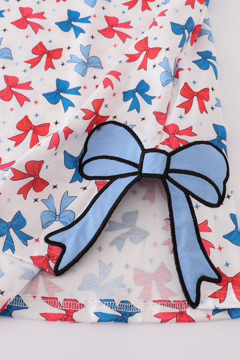 Bow applique print mom&me dress