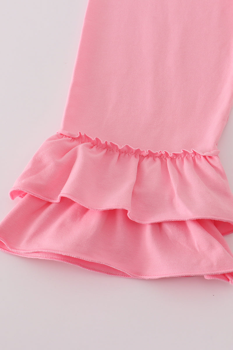 Pink ghost embroidery ruffle pants set