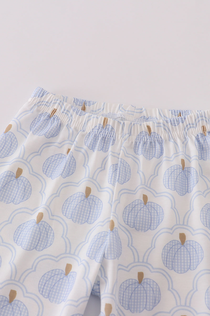 Blue pumpkin embroidery pants set