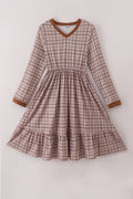 Brown plaid mom dress
