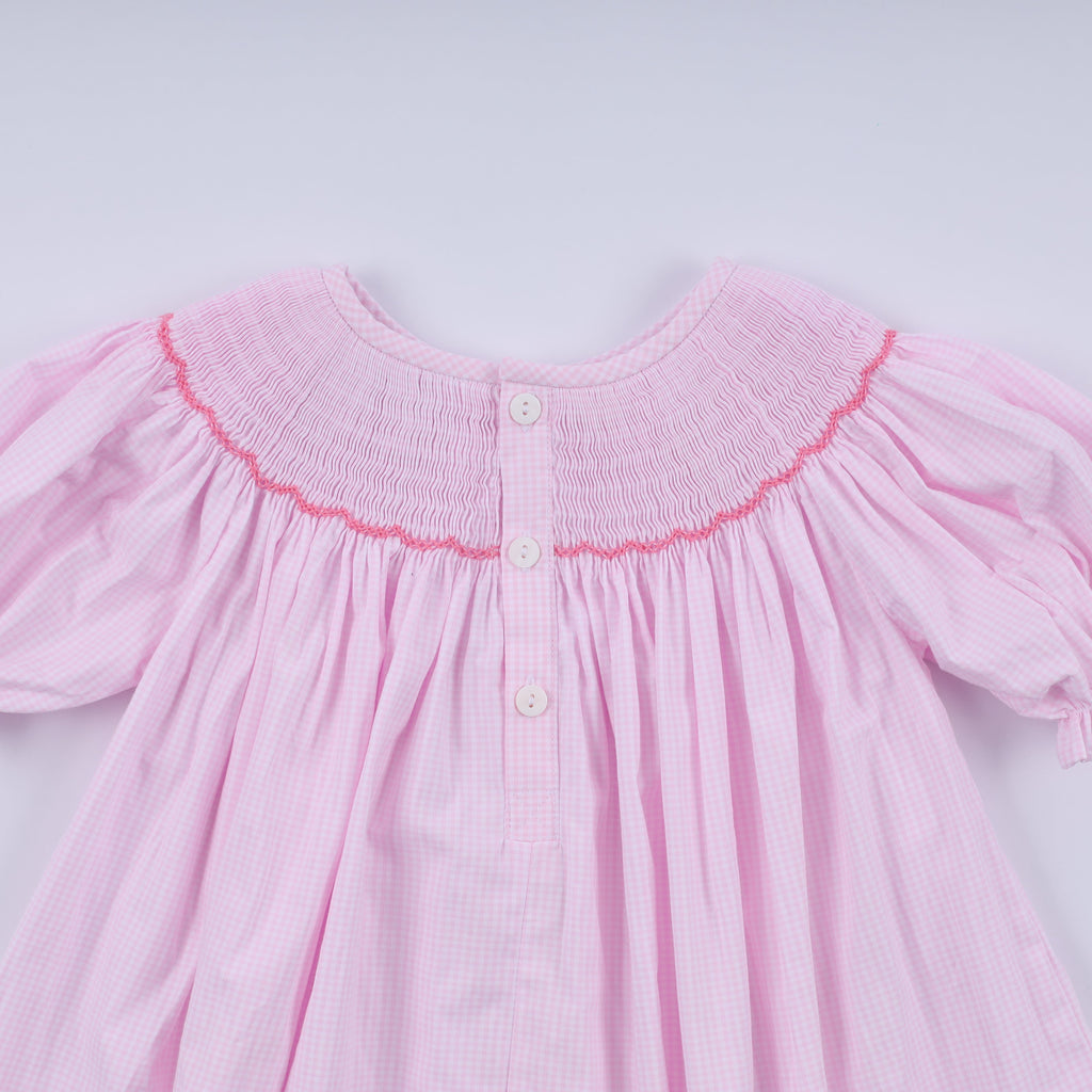 Pink christmas tree hand smocked dress