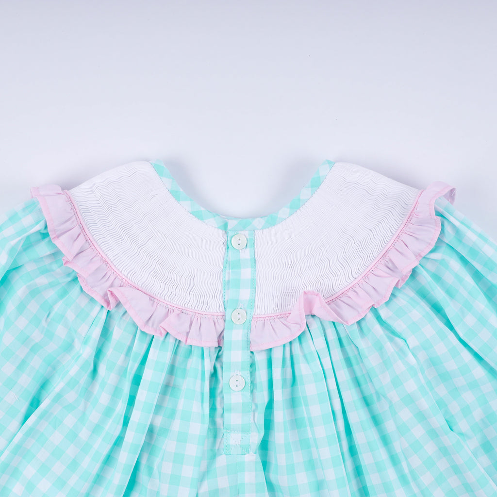 Mint christmas nutcracker hand smocked gingham ruffle pants set
