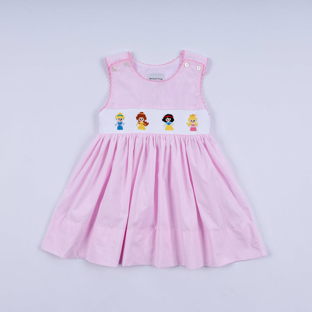 Pink princess hand smocked plaid dress