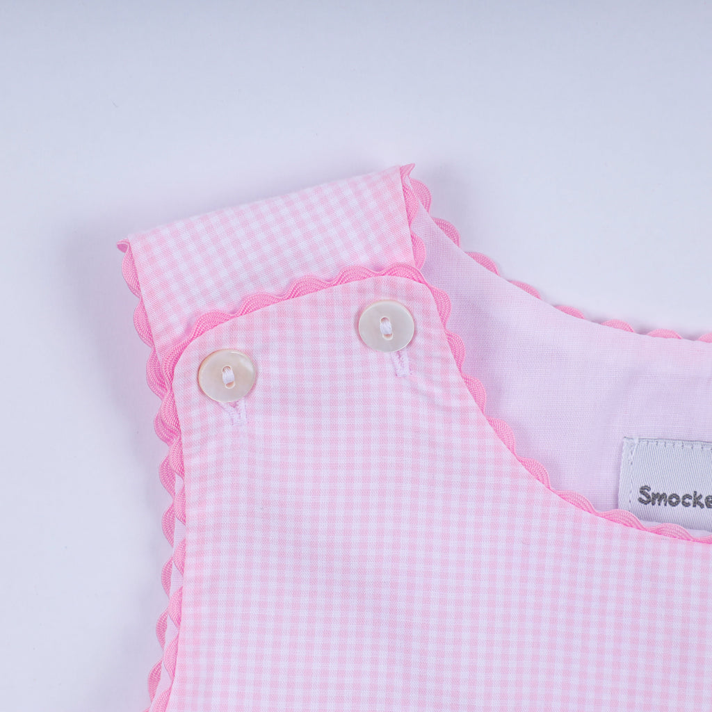 Pink princess hand smocked plaid dress