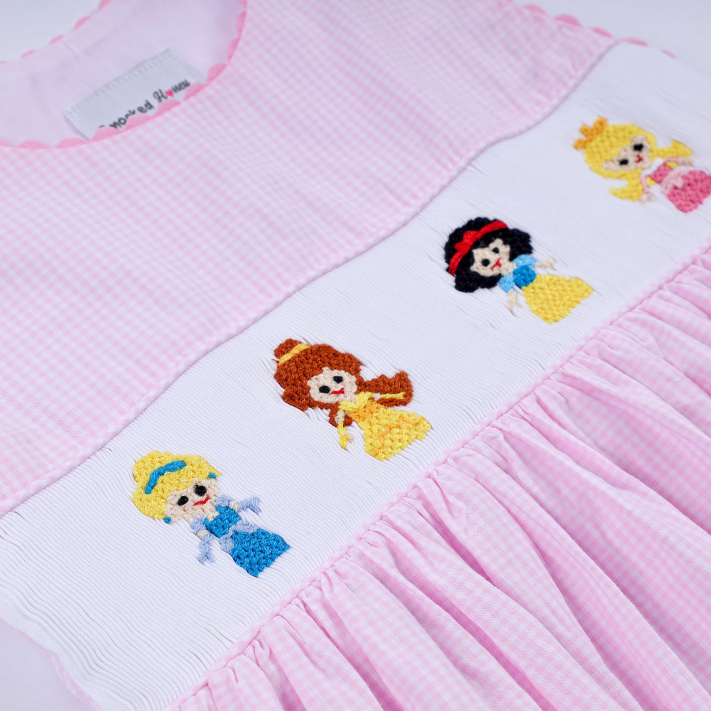 Pink princess hand smocked plaid dress