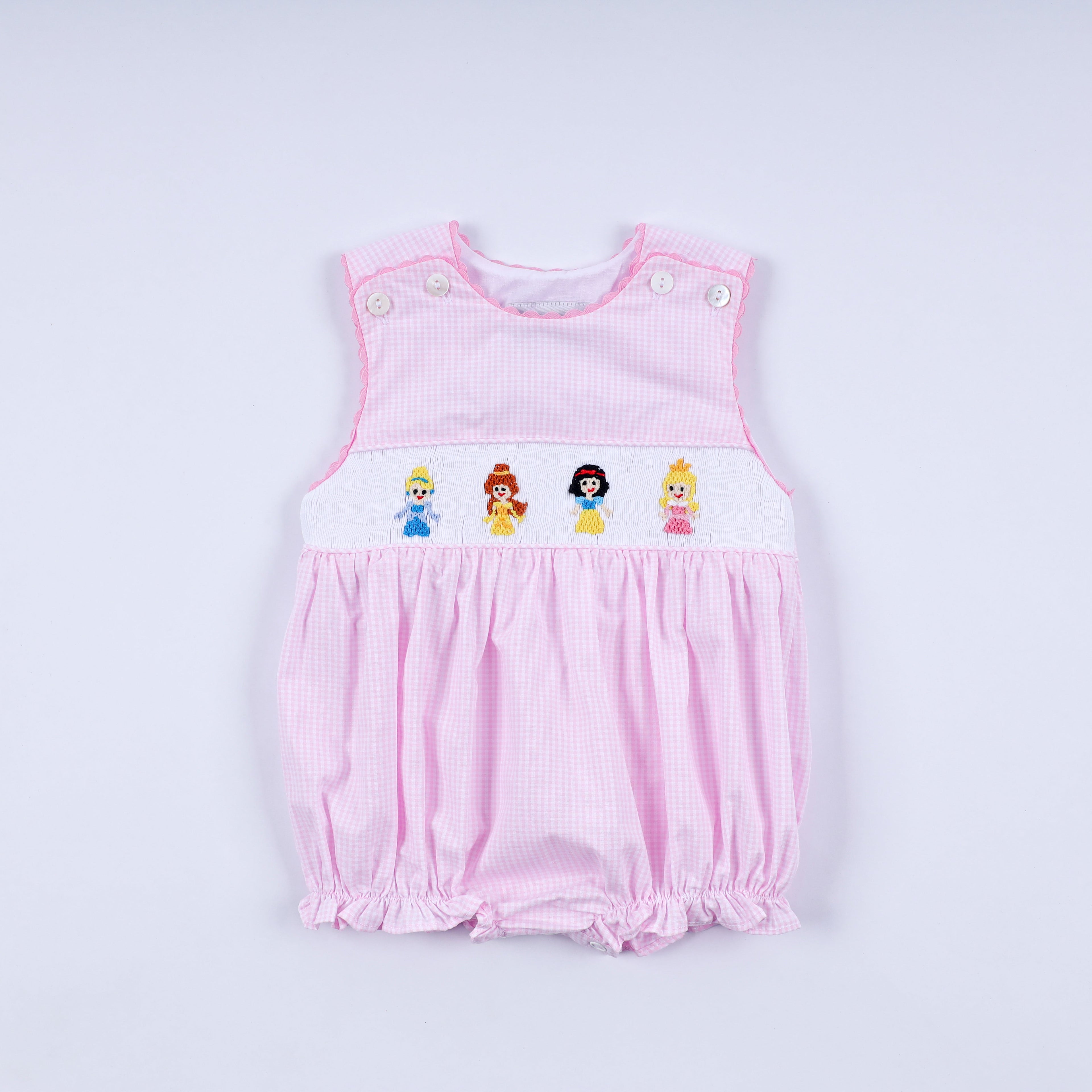 Pink princess hand smocked plaid bubble