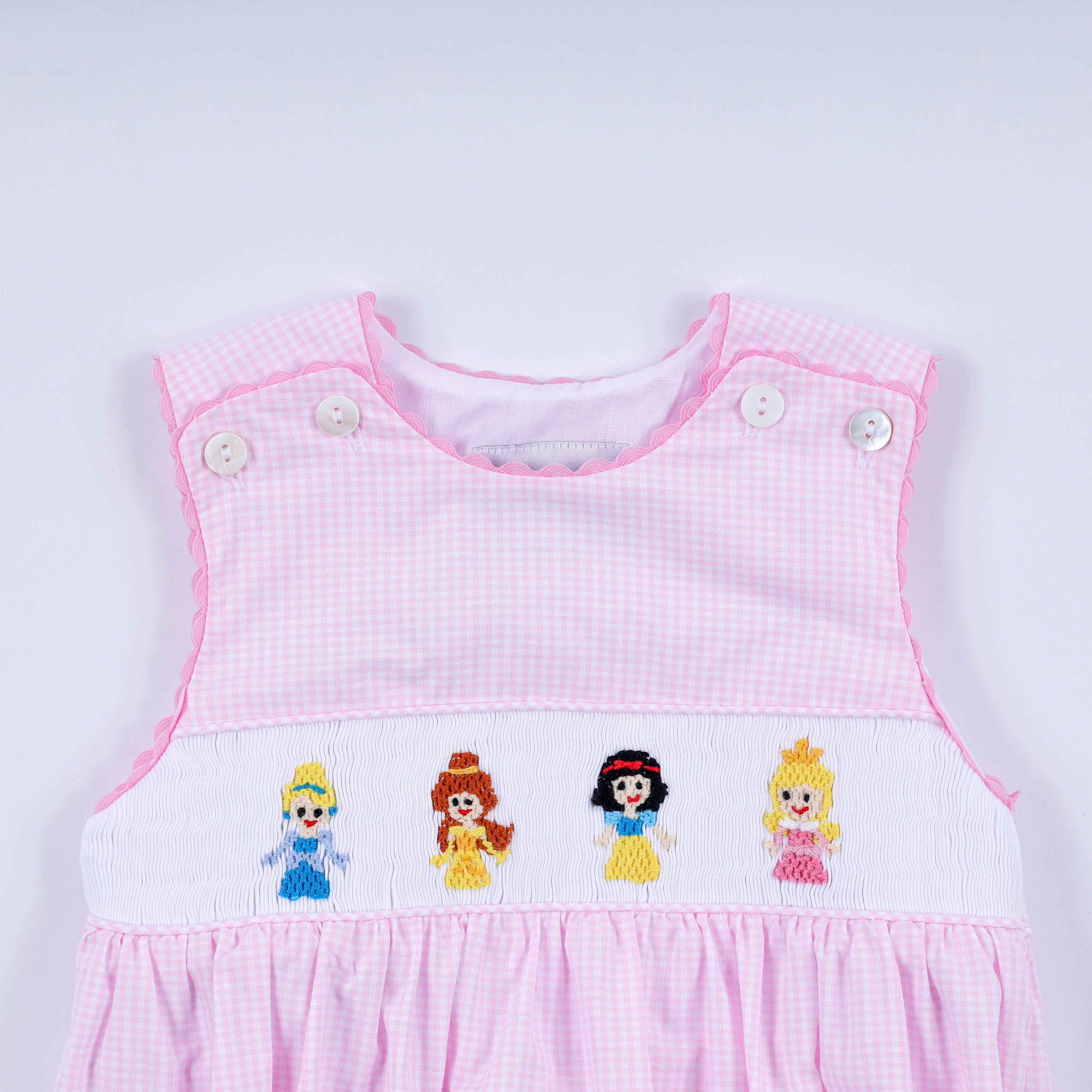 Pink princess hand smocked plaid bubble
