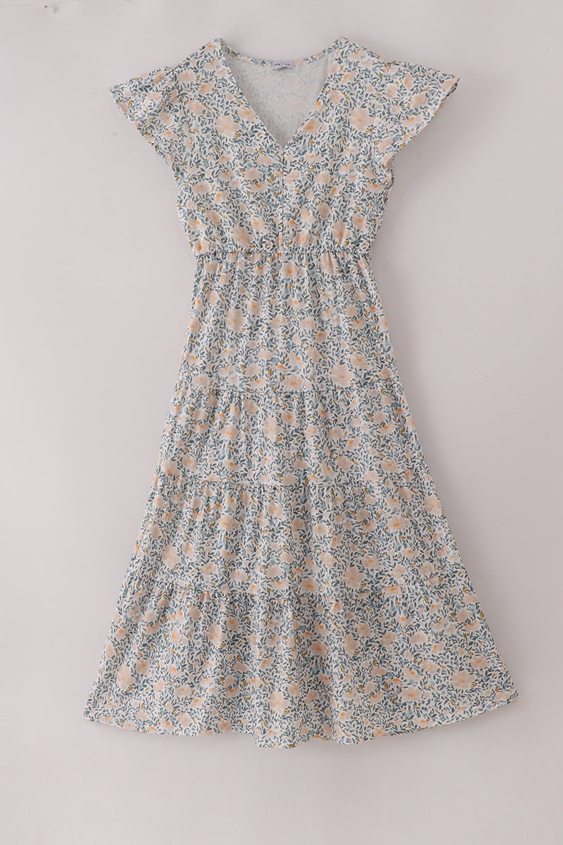 Fall floral print ruffle mom&me dress