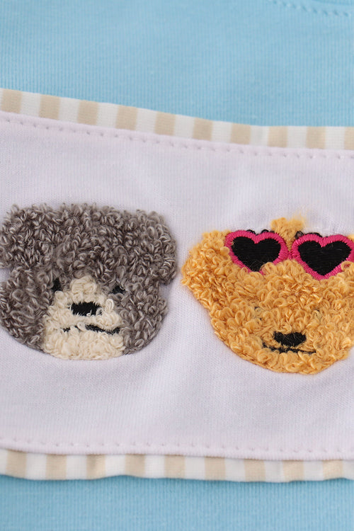 Blue puppy french knot pants set