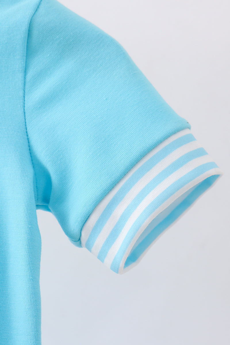 Blue character smocked romper