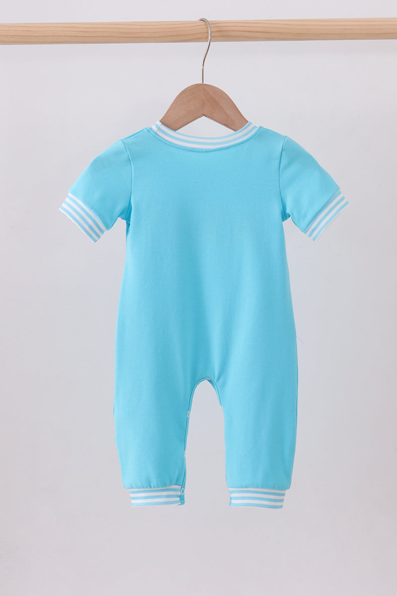 Blue character smocked romper